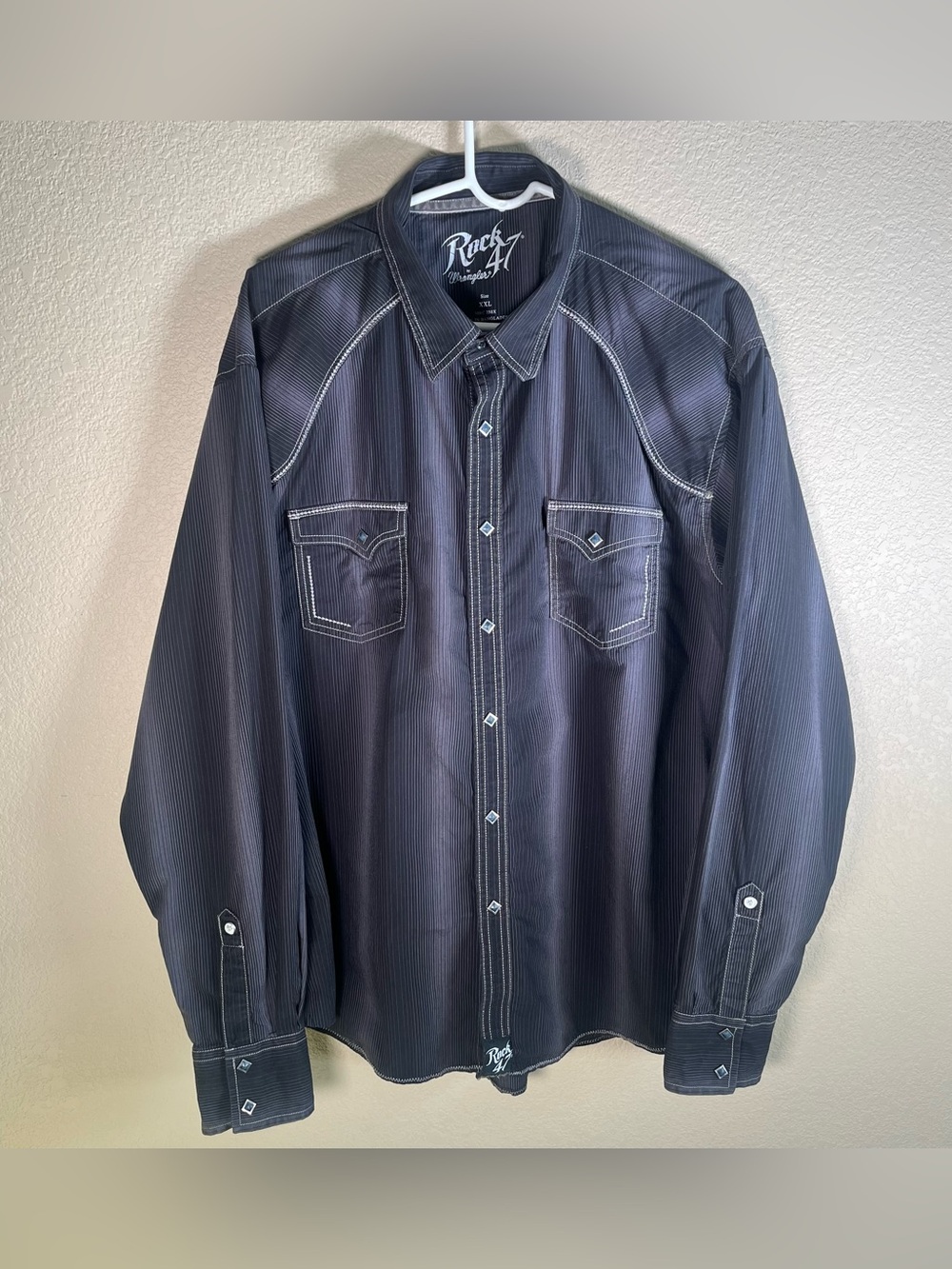 Rock 47 Wrangler Men’s Pearl Snap Long Sleeve Western Cowboy Shirt 2XL Black